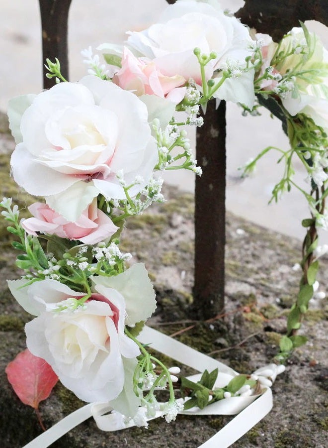 LLinfflr Girl Flower Crown Rose Floral Headband Hair Wreath Flower Headpiece Halo Boho Party Prom Wedding Photos White - Image 4