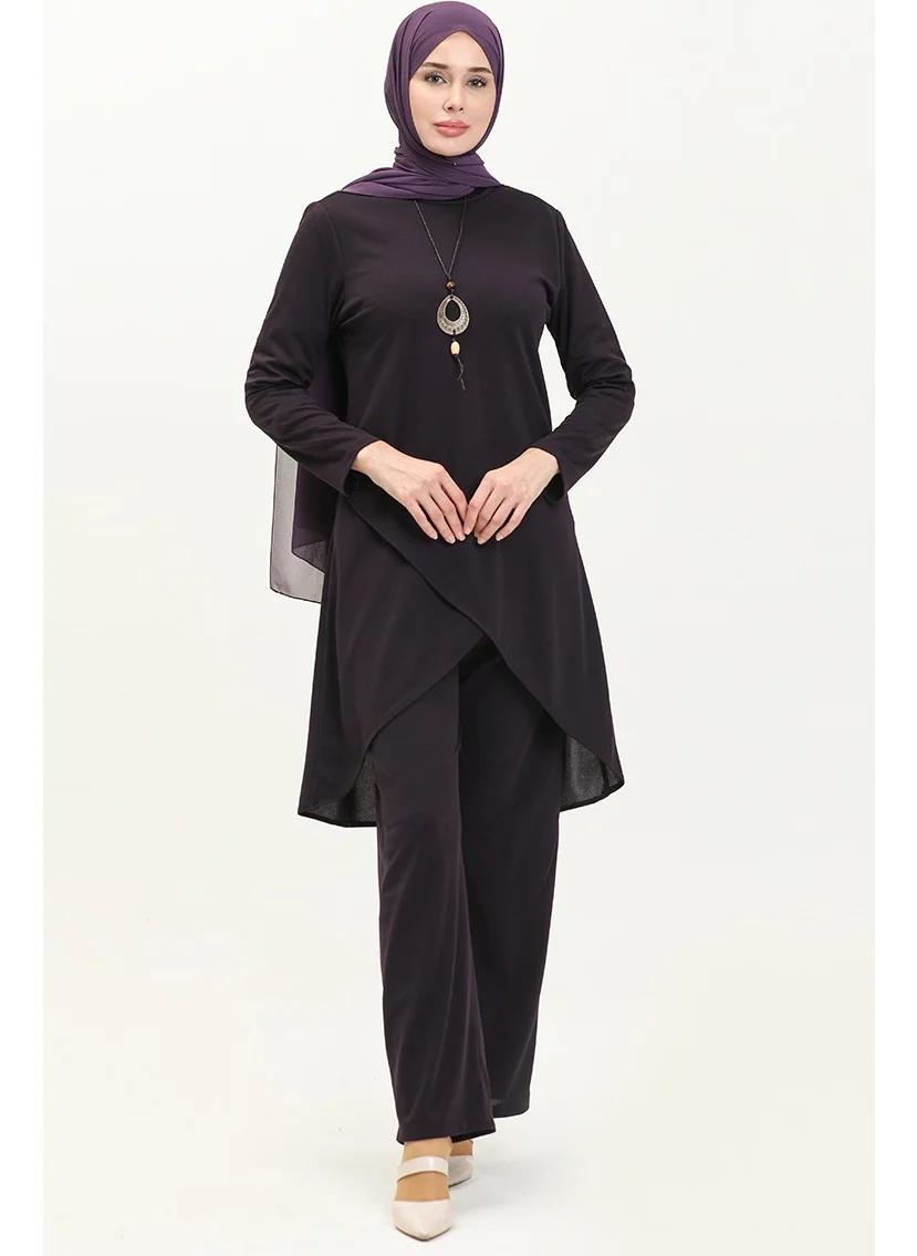 Sefa Merve Necklace Tunic Trousers Two Piece Suit 0704-05 Purple