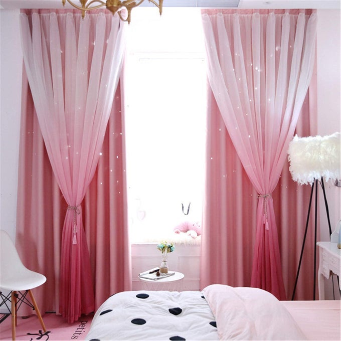 STAR CURTAINS OMBRE BLACKOUT CURTAINS FOR GIRLS BEDROOM KIDS ROOM DECOR LIGHT BLOCKING VOILE OVERLAY PRINCESS STAR HOLLOWED CURTAIN MIX AND MATCH WINDOW CURTAINS 1 PANEL59 X 63 INCHPINK