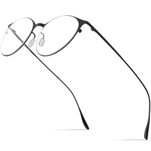 FONEX Metal Square Eyeglasses,Full Rim Lightweight Glasses Frame for Men 8105 (8106 Round Black) - Image 1