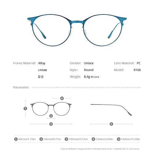 FONEX Metal Square Eyeglasses,Full Rim Lightweight Glasses Frame for Men 8105 (8106 Round Black) - Image 2