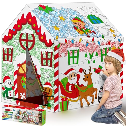 Cinrobiye Christmas Playhouse Color Tent Huge Gingerbread House DIY Coloring in Playhouse Large Art Craft Activity Play Tent Fort Indoor Outdoor for Families Decoration Gift 36 X 27 X 40 - Image 1