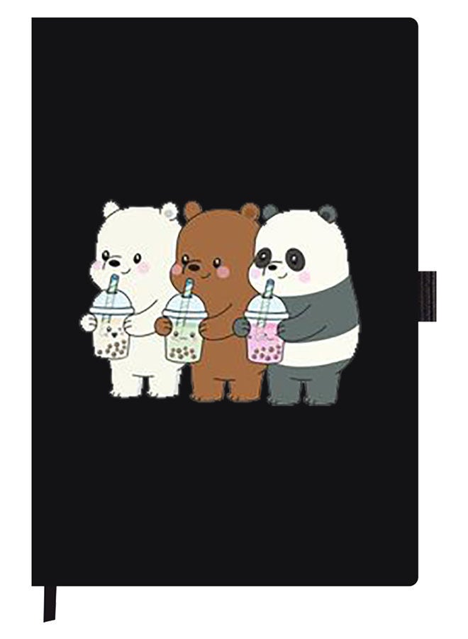 Theodor Designer A5 Thick Black Hardcover Notebook 3 Panda Drinking - Image 1