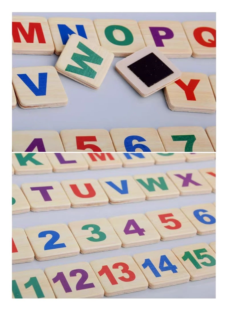 Early childhood education board magnetic blackboard white wooden, with letters and mathematics magnetic stickers wood chips - Image 3