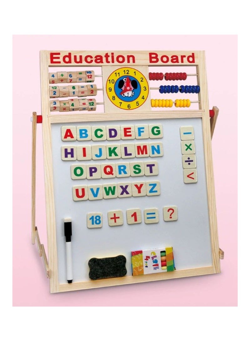 Early childhood education board magnetic blackboard white wooden, with letters and mathematics magnetic stickers wood chips - Image 1