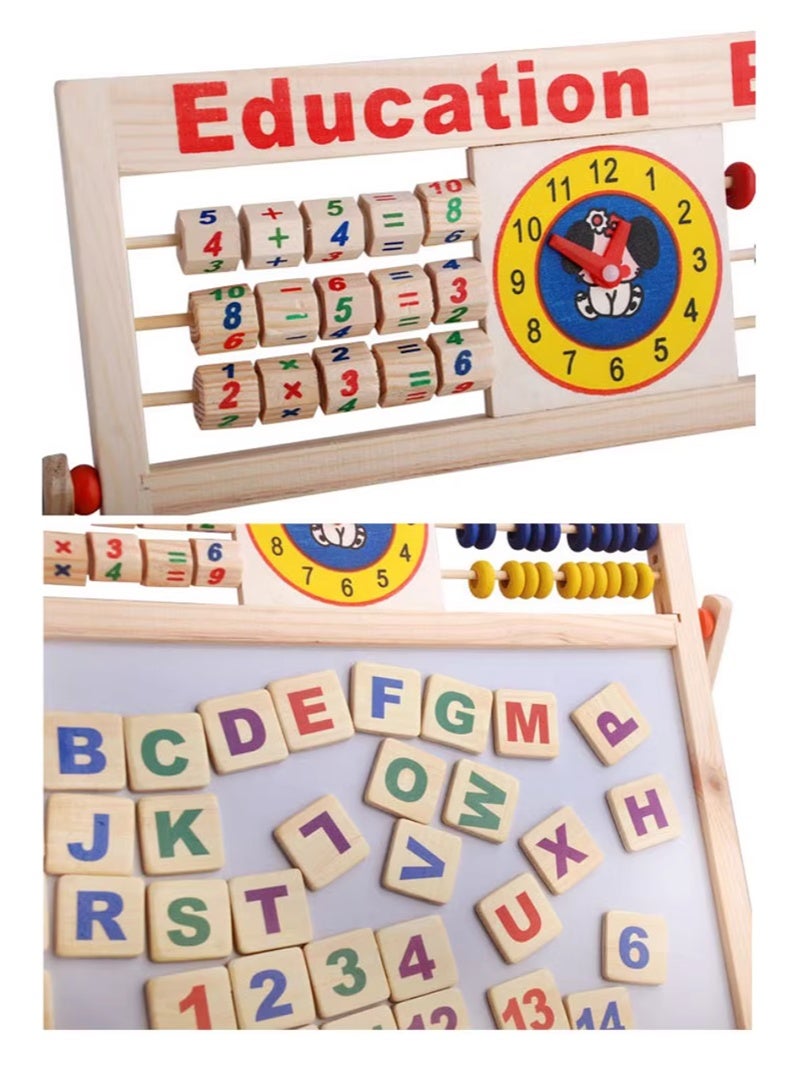 Early childhood education board magnetic blackboard white wooden, with letters and mathematics magnetic stickers wood chips - Image 2