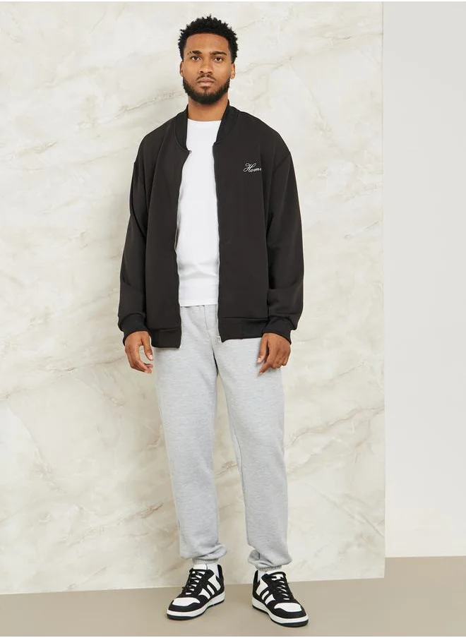 ستايلي Slogan Print Jacket with Zip Pockets