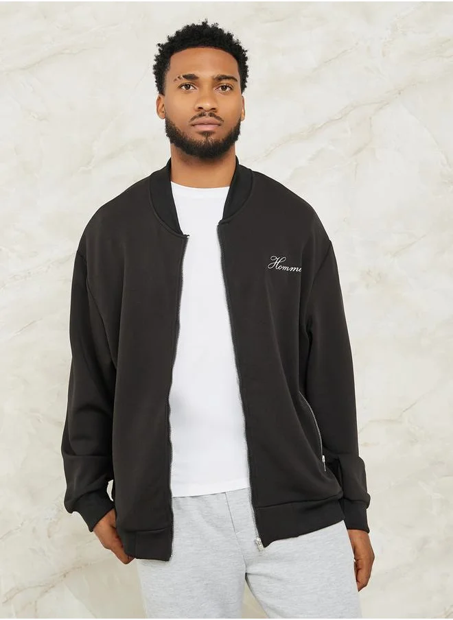 ستايلي Slogan Print Jacket with Zip Pockets