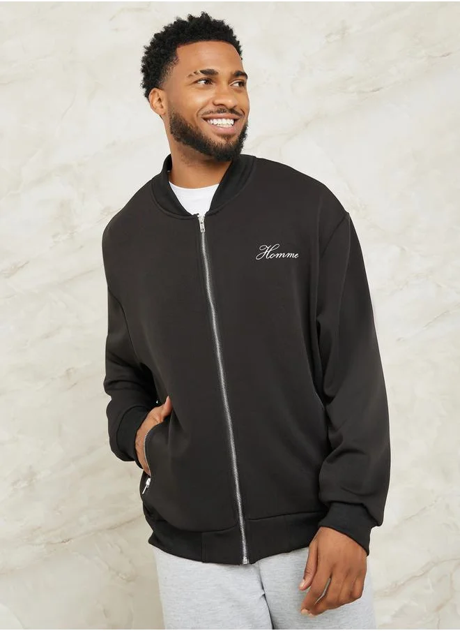 ستايلي Slogan Print Jacket with Zip Pockets