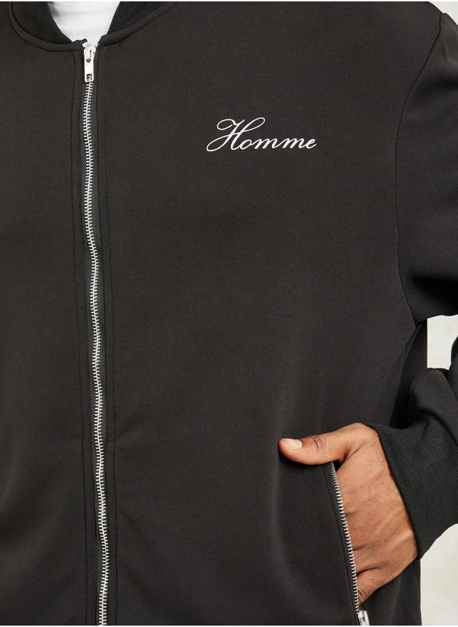 ستايلي Slogan Print Jacket with Zip Pockets