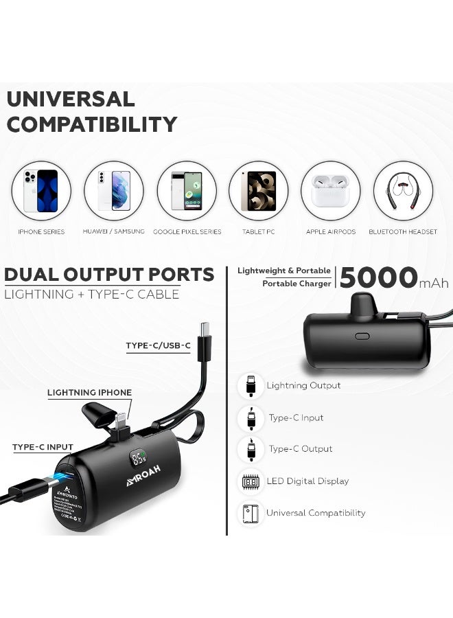 AMROAH Mini Portable Charger 5000mAh / 20W Fast Charging Ultra-Compact, Small Power Bank Battery Pack with Lightning USB Type C for Cell Phones iPhone 17 16 15 14 13 12 11 X Xs 8 7 6 Pro Max Plus - Image 2