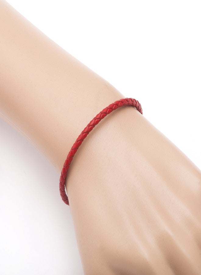 Hoobeads Genuine Red Leather Woven Bracelet with 925 Sterling Silver Barrel Snap Clasp Charms Bracelet (19 cm-7.5 inches) - Image 5