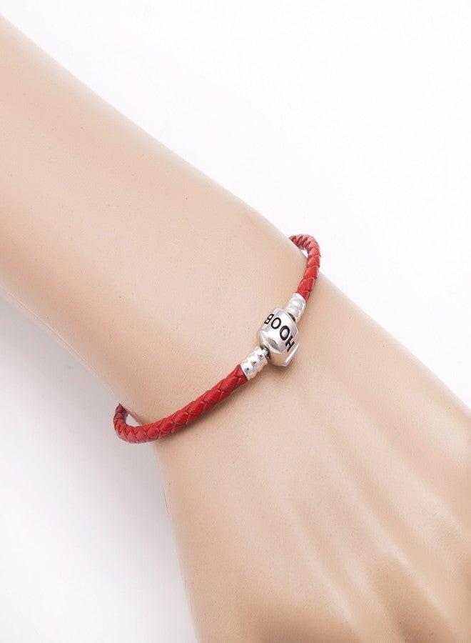 Hoobeads Genuine Red Leather Woven Bracelet with 925 Sterling Silver Barrel Snap Clasp Charms Bracelet (19 cm-7.5 inches) - Image 4