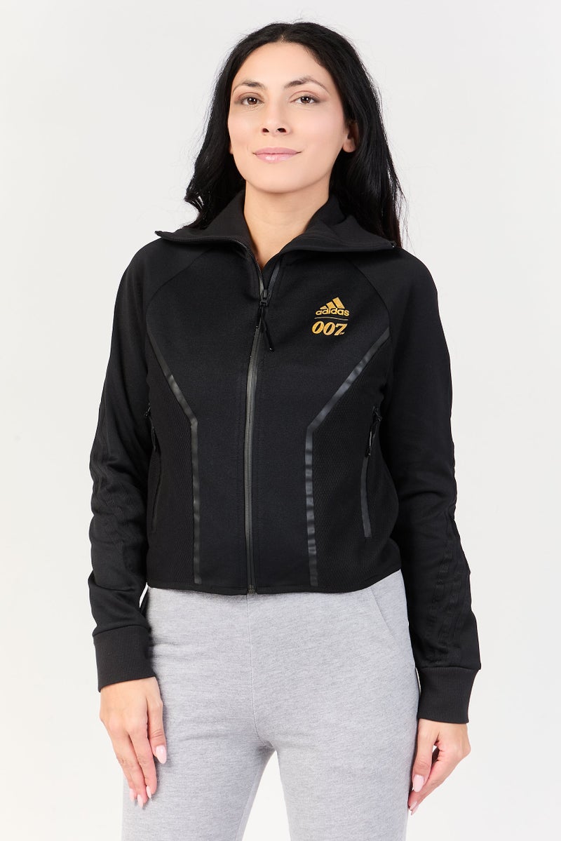 Adidas جاكيت قصير رياضي نسائي مناسب للتدريب، أسود - Image 1