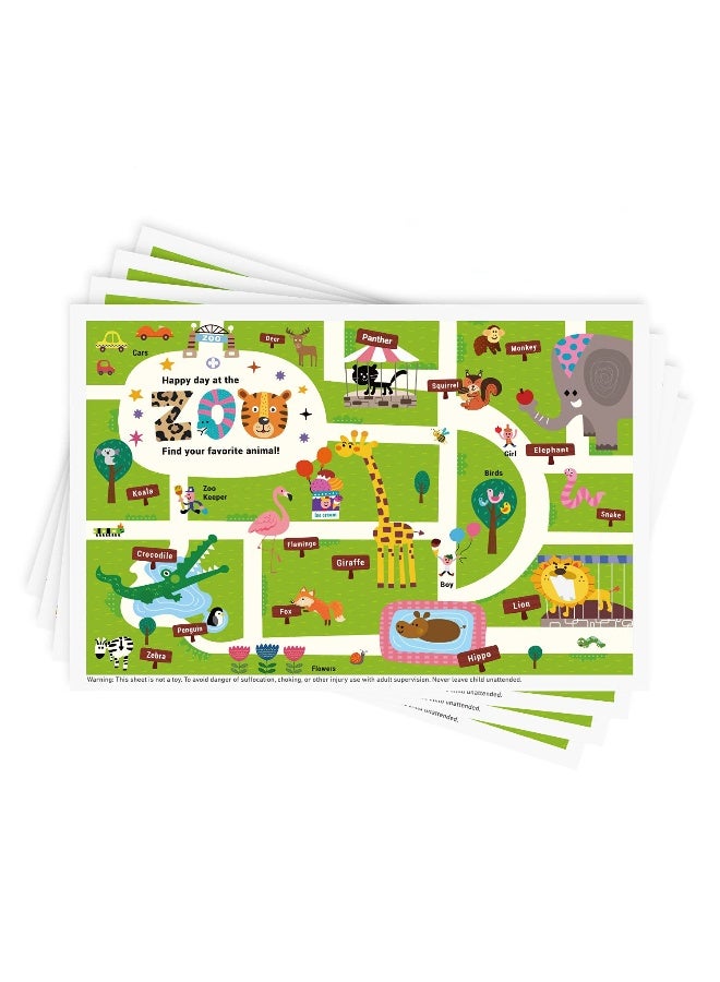 Babebay Disposable Stick-on Placemats 40 Pack for Baby & Kids & Toddler, Sticky Placemats Restaurant Table Mats 12" x 18" (Happy Zoo) - Image 1