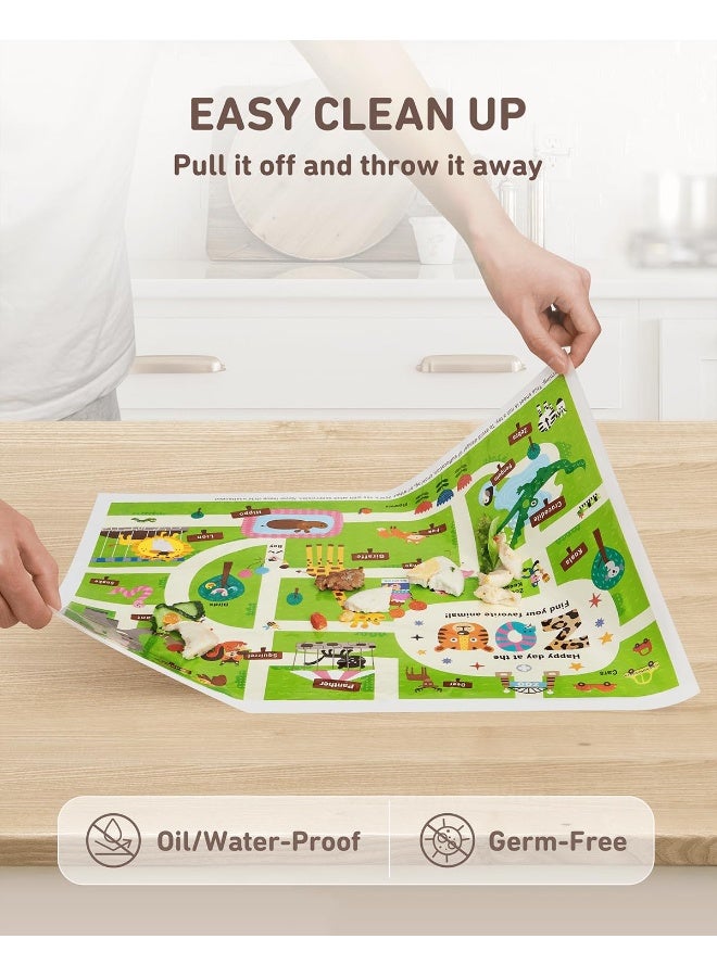 Babebay Disposable Stick-on Placemats 40 Pack for Baby & Kids & Toddler, Sticky Placemats Restaurant Table Mats 12" x 18" (Happy Zoo) - Image 4