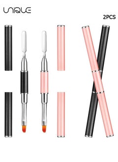 Unique 2-in-1 Dual-Ended Nail Brush and Spatula Set, 2pcs Stainless Steel Gel Nail Tools for Cuticle Removal and Nail Art Design, Perfect for Salon and DIY Use  - Image 1