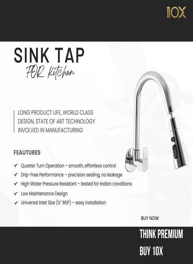 10X Rotatable Brass Kitchen Sink Tap ST-41023 Rotatable Neck Triple Flow, 3 Function Shower Flow/Foam, Anit Splash Wall Mount, Chrome Plate - Image 3