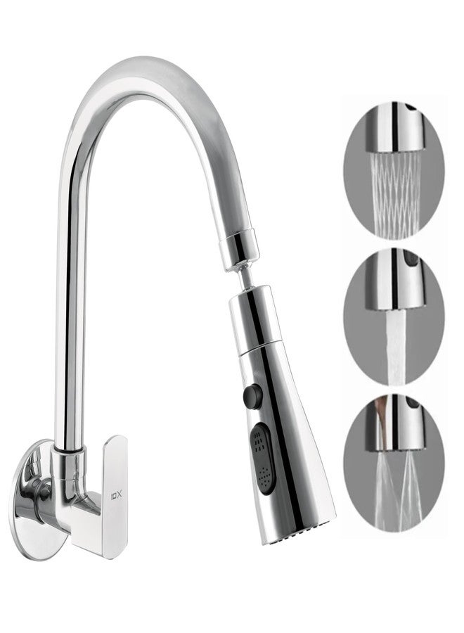 10X Rotatable Brass Kitchen Sink Tap ST-41023 Rotatable Neck Triple Flow, 3 Function Shower Flow/Foam, Anit Splash Wall Mount, Chrome Plate - Image 2