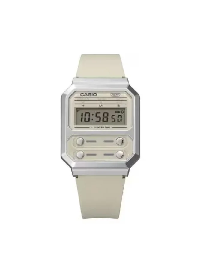 كاسيو Unisex Digital Display Watch With White Resin Strap - A100WEF-8ADF