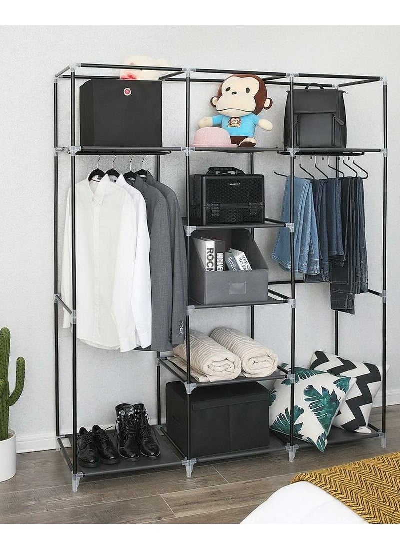 AsolBD AsolBD Double Canvas Wardrobe Cupboard Clothes Hanging Rail Storage Shelves Black 150 x 175 x 45 cm  - Image 2