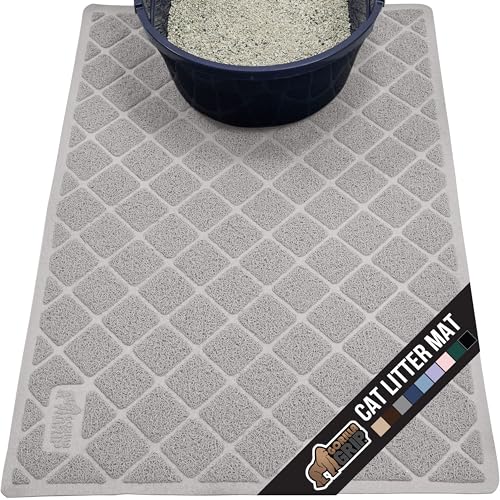 GORILLA GRIP Cat Litter Box Mat, 35x23, Water Resistant, US Designed Kitty Litter Trapping Mats, Easy to Clean, Scatter Control, Less Mess and Clean Floors, Kitten Supplies for Indoor Cats, Light Gray - Image 1