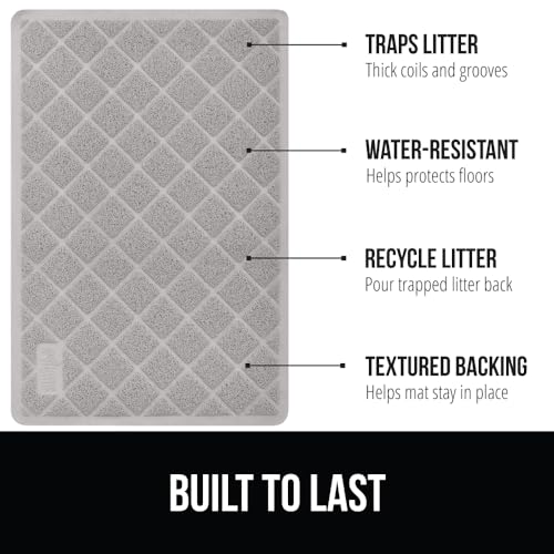 GORILLA GRIP Cat Litter Box Mat, 35x23, Water Resistant, US Designed Kitty Litter Trapping Mats, Easy to Clean, Scatter Control, Less Mess and Clean Floors, Kitten Supplies for Indoor Cats, Light Gray - Image 2