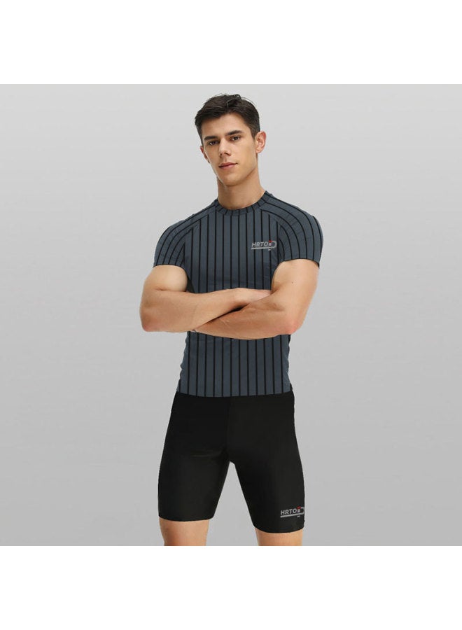 إسكدنيا بدلة سباحة للرجال سراويل سباحة بوكسر مضادة للإحراج مخططة للسباحة بأكمام قصيرة علوية لمعدات الربيع الساخن - اللون: مفرد - - Image 5