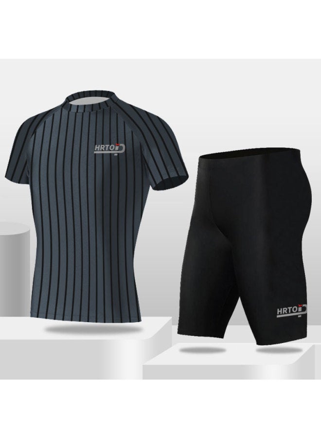 إسكدنيا بدلة سباحة للرجال سراويل سباحة بوكسر مضادة للإحراج مخططة للسباحة بأكمام قصيرة علوية لمعدات الربيع الساخن - اللون: مفرد - - Image 2