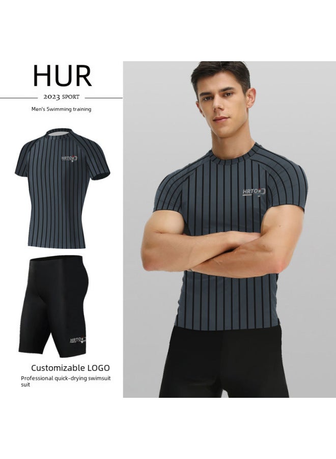 إسكدنيا بدلة سباحة للرجال سراويل سباحة بوكسر مضادة للإحراج مخططة للسباحة بأكمام قصيرة علوية لمعدات الربيع الساخن - اللون: مفرد - - Image 3