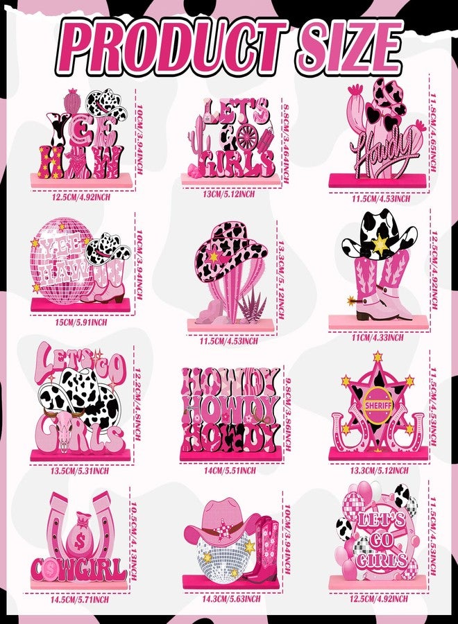 Marsui 12 Pcs Cowgirl Howdy Table Decor Retro Western Pink Wood Centerpieces Let's Go Girls Bachelorette for Home Wooden Sign Blocks Sign Home Decoration Tiered Tray Shelf (Cowgirl) - Image 3