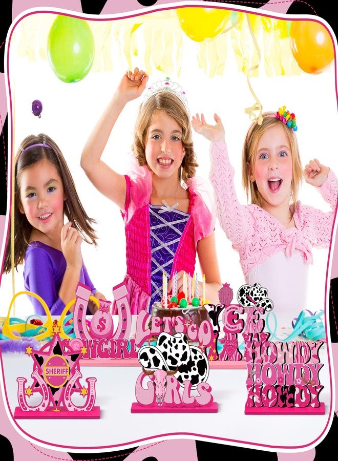 Marsui 12 Pcs Cowgirl Howdy Table Decor Retro Western Pink Wood Centerpieces Let's Go Girls Bachelorette for Home Wooden Sign Blocks Sign Home Decoration Tiered Tray Shelf (Cowgirl) - Image 2