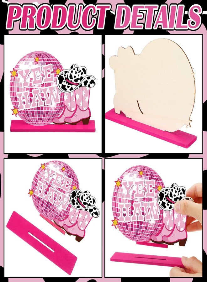 Marsui 12 Pcs Cowgirl Howdy Table Decor Retro Western Pink Wood Centerpieces Let's Go Girls Bachelorette for Home Wooden Sign Blocks Sign Home Decoration Tiered Tray Shelf (Cowgirl) - Image 4