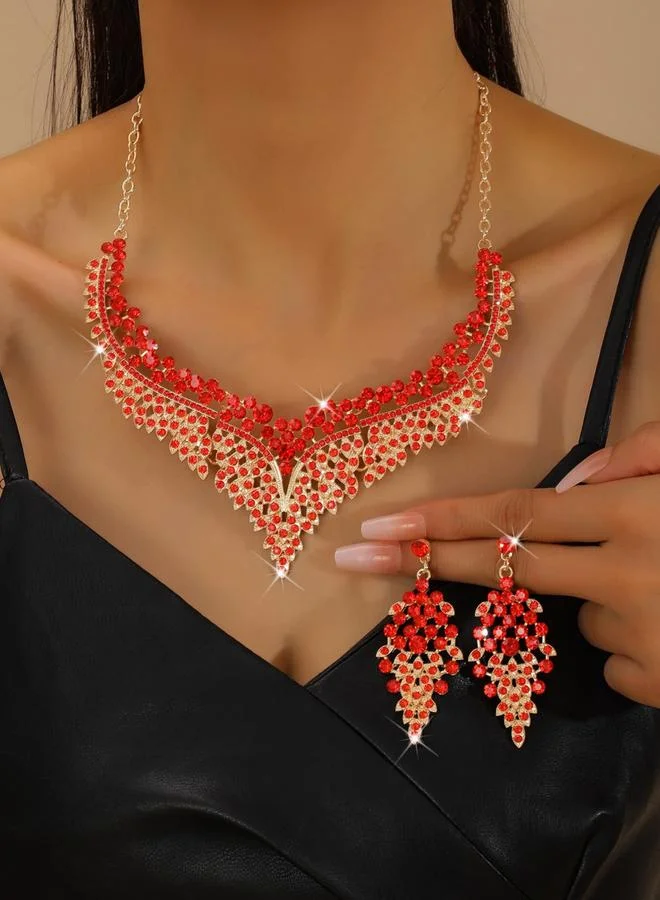 تايك تو طقم مجوهرات قلادة وأقراط مزينة بأحجار الراين قطعتين