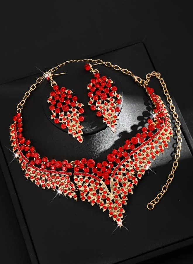 تايك تو طقم مجوهرات قلادة وأقراط مزينة بأحجار الراين قطعتين