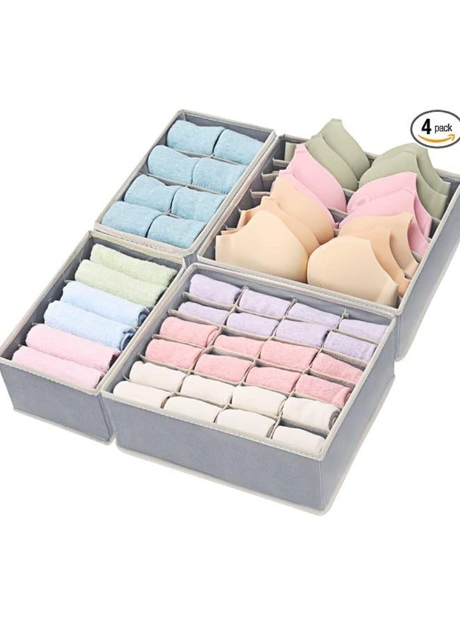 4 Pack Foldable Underwear and Bras Drawer Organizers, Fabric Closet Dresser Drawers Organizers Dividers, Clothing Storage Organizers Box for Lingerie, Panties, Socks, Briefs,Ties, Grey - Image 1