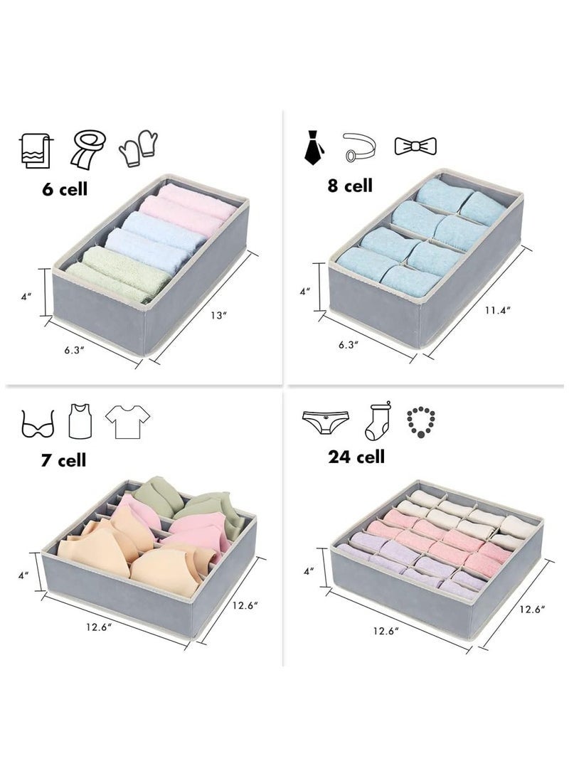 4 Pack Foldable Underwear and Bras Drawer Organizers, Fabric Closet Dresser Drawers Organizers Dividers, Clothing Storage Organizers Box for Lingerie, Panties, Socks, Briefs,Ties, Grey - Image 4