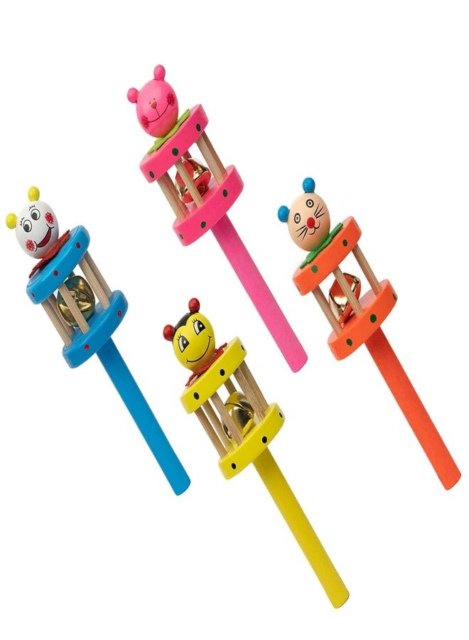 Urbane chic Wooden Baby Rattle, Jingle Bell Montessori Developmental Musical Toys for Babies 0-24 Months-Pack of 1-Random Color - Image 1