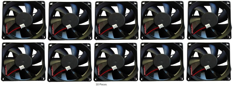 TMW مروحة تبريد محورية DC. الحجم: 8x8x2.5 سم، 80x80x25 مم، جهد الإمداد: 12 فولت DC، اللون: أسود | مروحة تبريد مفيدة لحاضنة البيض خزانة صغيرة (حزمة مروحة 12 فولت DC من 10 قطع) - Image 1