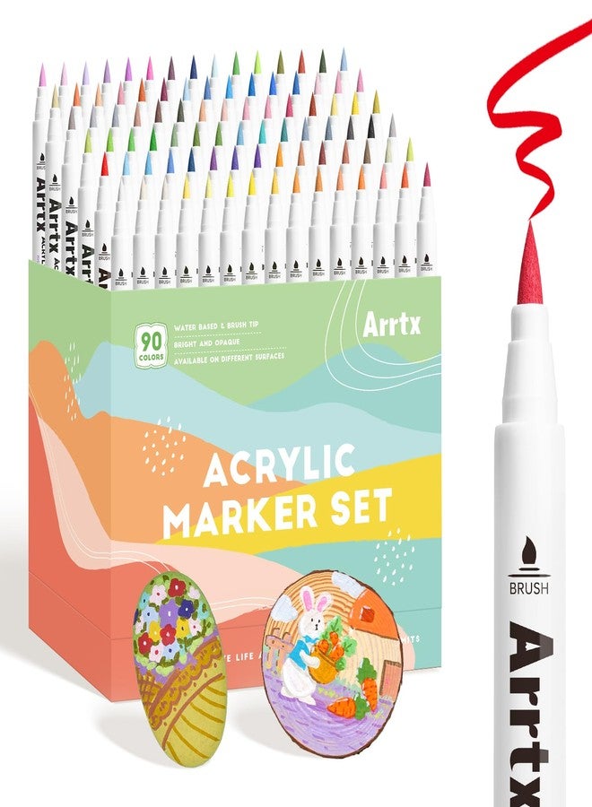 Arrtx 90 Colors Paint Markers Pens, Acrylic Paint Pens for Artists Adults Coloring Drawing Landscape Scenery Natural- Brush Tip for Rock Painting, Wood, Canvas, DIY Crafts Making Art Supplies-90B - Image 1