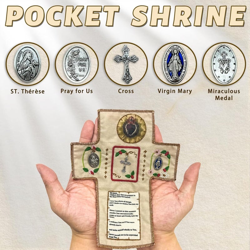 Asidius Handmade Catholic Prayer Pocket with Miraculous Medal, Catholic Bible Catholic Pocket Prayer Book Pocket Shrine Catholic, Gifts for Catholic Women, Catholic Gifts for Catholic Men - Image 3