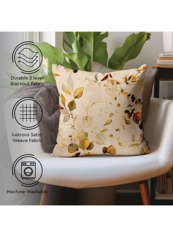 غطاء وسادة مزخرف من البوليستر Encasa XO 160 TC مقاس 16 × 16 بوصة (40 × 40 سم) - L1 ذهبي - مطبوع رقميًا بنقشة زهور، غطاء وسادة مربع كبير للكرسي والمقعد والسرير والمكتب والمنزل (مجموعة من قطعتين) - Image 4