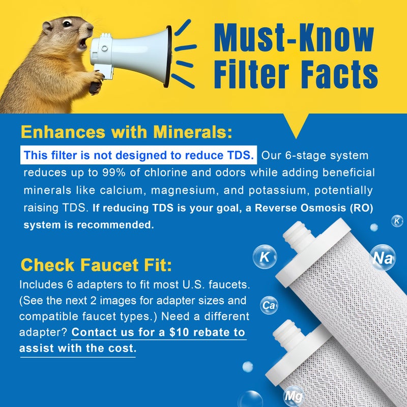 LCF Upgrade Countertop Water Filter, ð’ð¢ð¥ð¯ðžð« ðˆð¨ð§ð¬ Enhanced 6-Stage Stainless Steel Water Filter for Sink Faucet, Reduces Heavy Metals, Bad Taste & 99% Chlorine, 16,000 Gallons(2 Filters) - Image 2