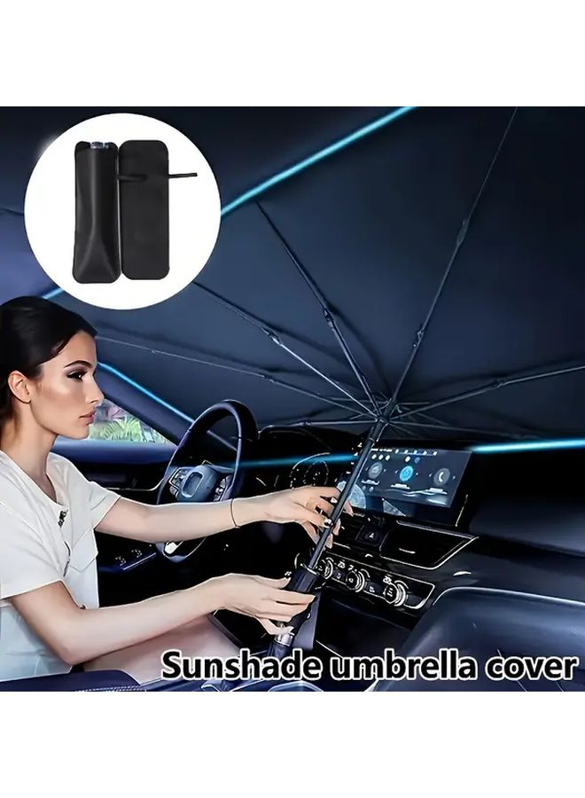 1 Pc Black Faux PU Leather Car Sunshade Storage Bag Compact Folding Umbrella Protector Cover With Secure Strap For Most Vehicles Easy Installation Durable Interior Accessory - Image 5