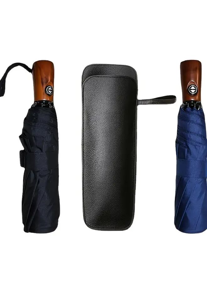 1 Pc Black Faux PU Leather Car Sunshade Storage Bag Compact Folding Umbrella Protector Cover With Secure Strap For Most Vehicles Easy Installation Durable Interior Accessory - Image 4
