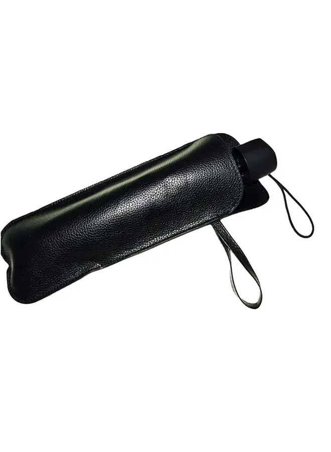 1 Pc Black Faux PU Leather Car Sunshade Storage Bag Compact Folding Umbrella Protector Cover With Secure Strap For Most Vehicles Easy Installation Durable Interior Accessory - Image 2