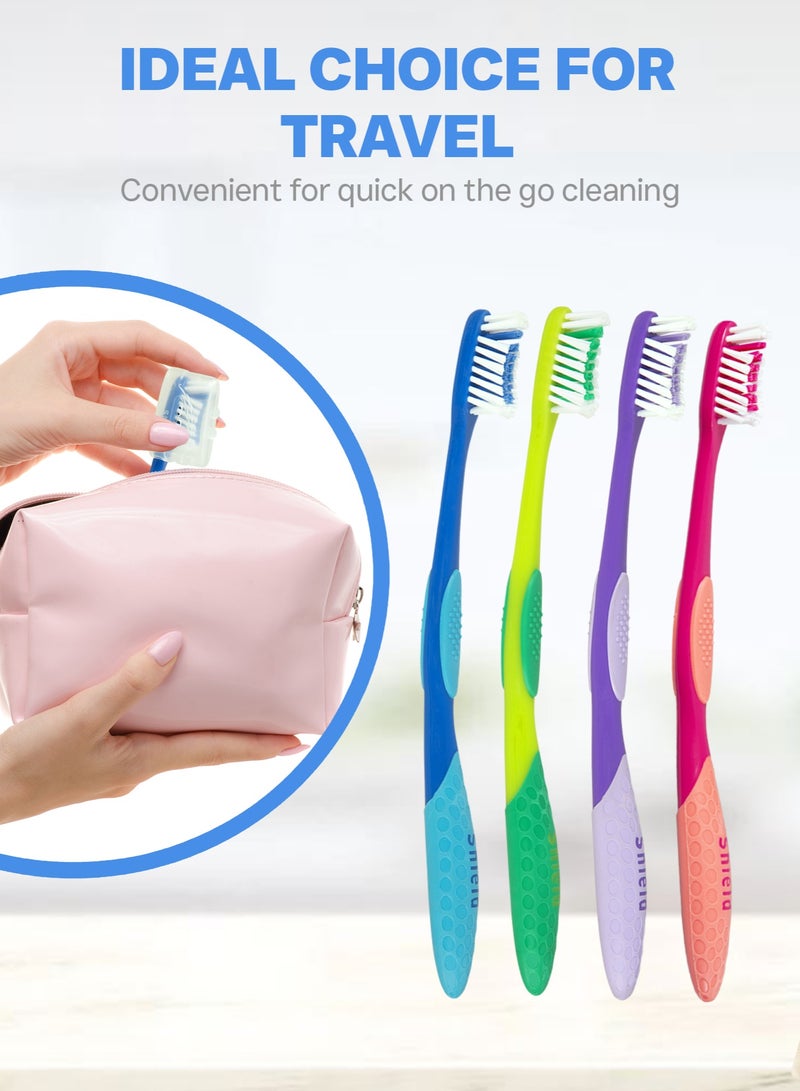 Shield Care فرشاة أسنان شيلد كير برو-كلين برأس صغير للوصول الأفضل (رعاية عائلية - شعيرات متوسطة) مغلفة بشكل فردي - 4 ألوان - 12 قطعة (عبوة من 1) - Image 4