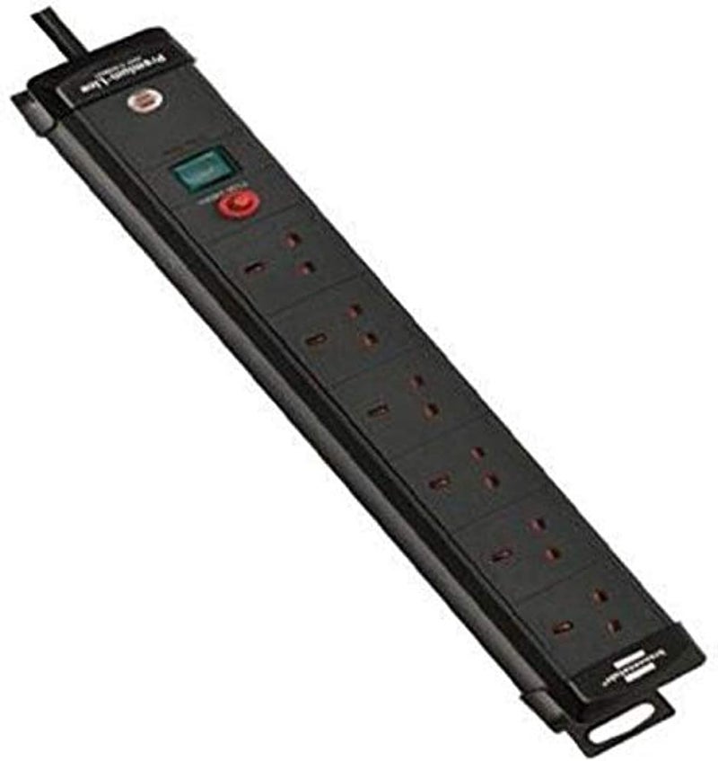 Extension Cord, 3 Meters, 6 Ports, German - Black