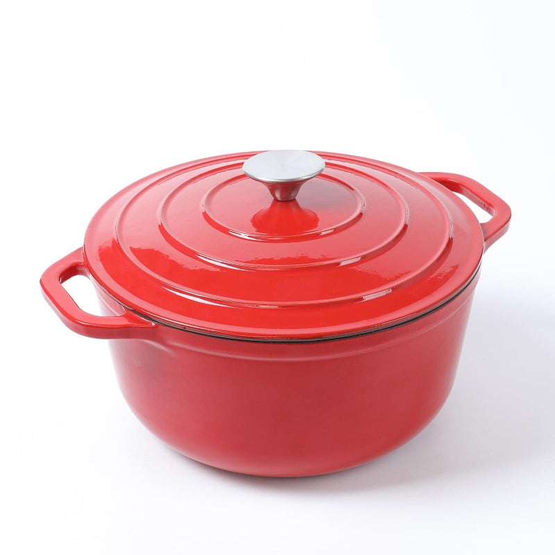 HAWOK Enameled Cast Iron Dutch Oven with Lid 5 Quart Deep Round Dutch Oven with Dual Handles Red