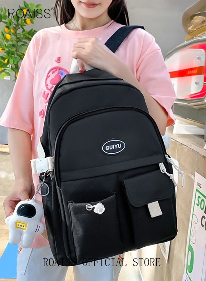 roaiss 4 Pcs Letter Graphic Colorblock Backpack Set Sweet Large Capacity School Bag Bookbag Shoulder Totes Pencil Case for Kids Girls Middle School Students Black  - Image 2